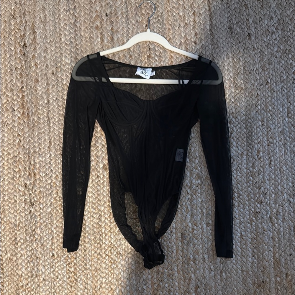 Princess Polly Black Fitted Long Sleeve Cut Out Bodysuit